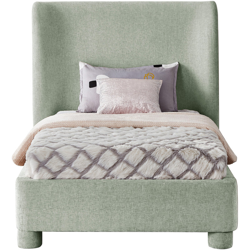 Hridhaan Upholstered Unfinished Wingback Bed, Twin, Olive Green Chenille Fabric