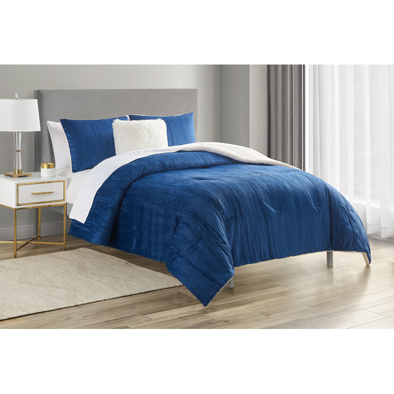 Ensemble d'édredon réversible , Bleu, Édredon de grande taille, 2 taies décoratives et