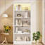Bibliothèque moderne à 5 niveaux, hauteur de 83,4 po avec bande lumineuse à DEL, tablettes réglables et amp; Trou de câble | Blanc neige | Bois massif et panneau de fibres à densité moyenne-246186701-246186700