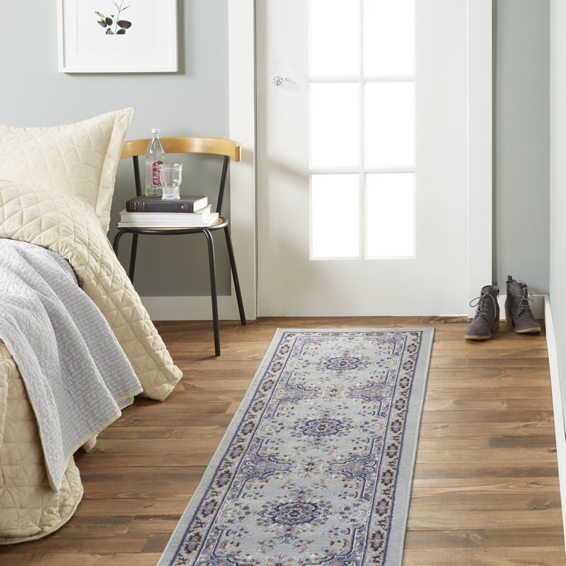 Tapis oriental argent / bleu Modena, Tapis de couloir : 1 pi 9 po x 7 pi 2 po