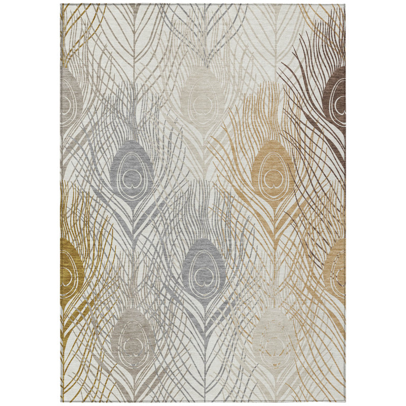 Machine Washable Indoor/Outdoor Jenning ACN2273 Floral Rug, Rectangle 5' x 7'6"
