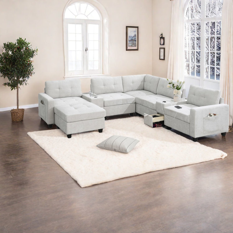Canapé modulaire polyvalent en chenille avec rangement et charge USB, design moderne pour la maison