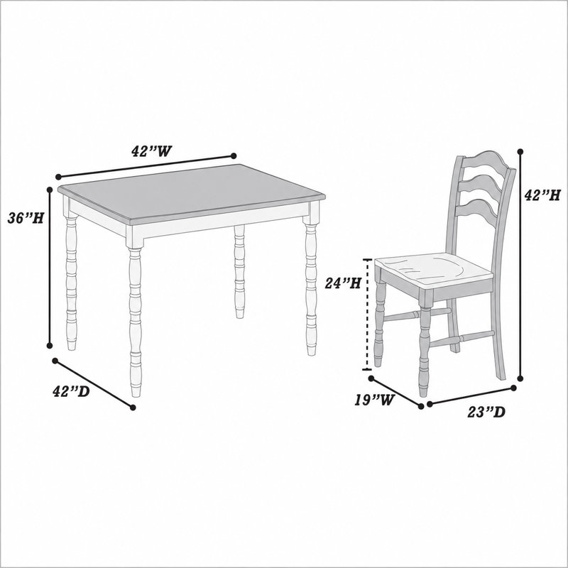 Ensemble de salle à manger à hauteur de comptoir 5 pièces: table en chêne de style campagnard et 4 chaises à dossier en échelle - Conception carrée compacte pour petit coin-repas et cuisine de campagne
