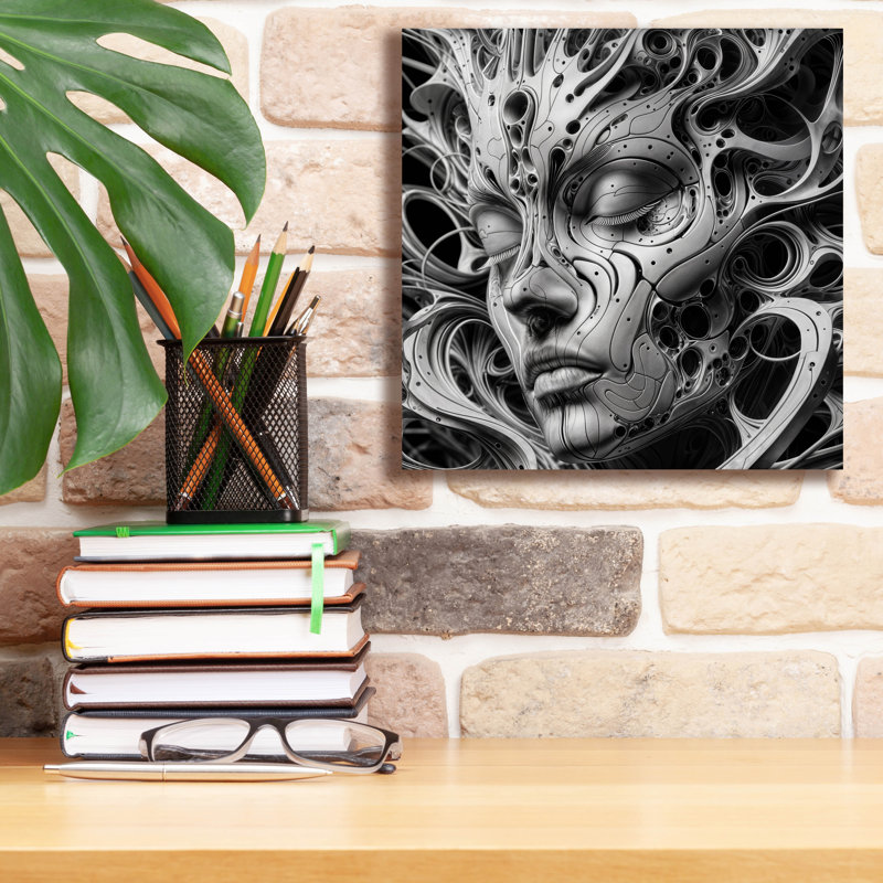 «Techno Face 4» par KIR.DART, art mural sur toile, H 12 po x l 12 po x P 0,75 po
