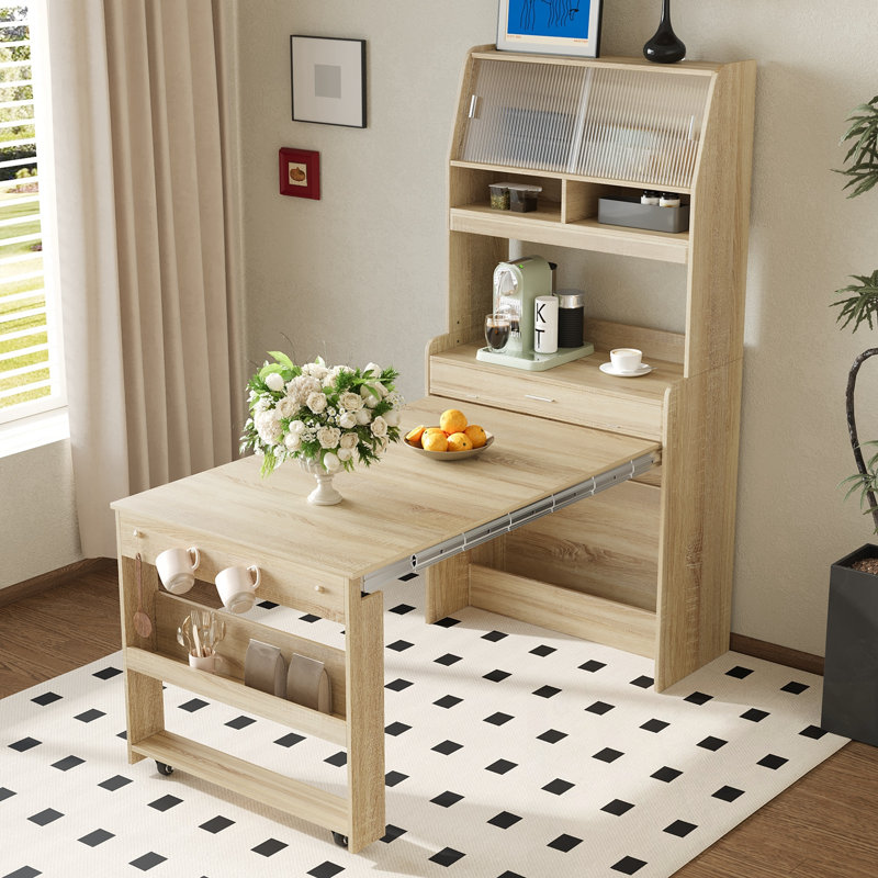 Garde-manger avec huche et table de salle à manger pliable, Naturel