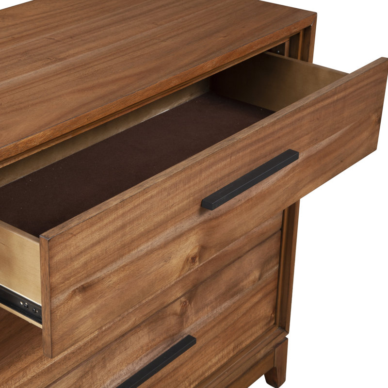 Commode en bois manufacturé et solide à 3 tiroirs l 36 po Wrightia, Érable miel