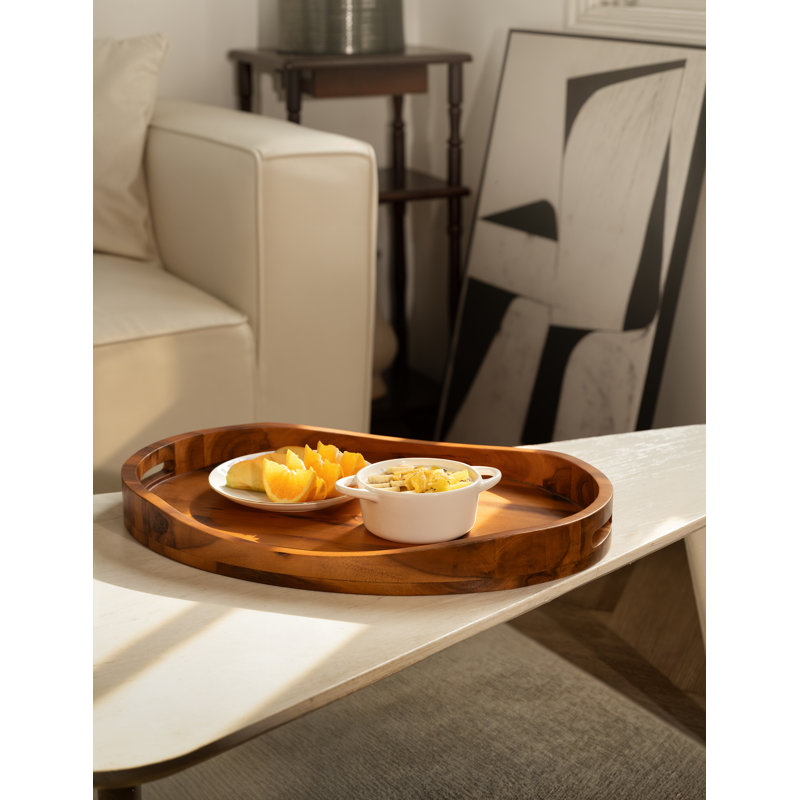 Acacia Oval Wooden Serving Tray With Handless - 20"x15" Ottoman Table Oval Wooden Tray - Round Serving Tray - Ottoman Tray For Living Room, Coffee Table Decor, Serving Platter (acacia)