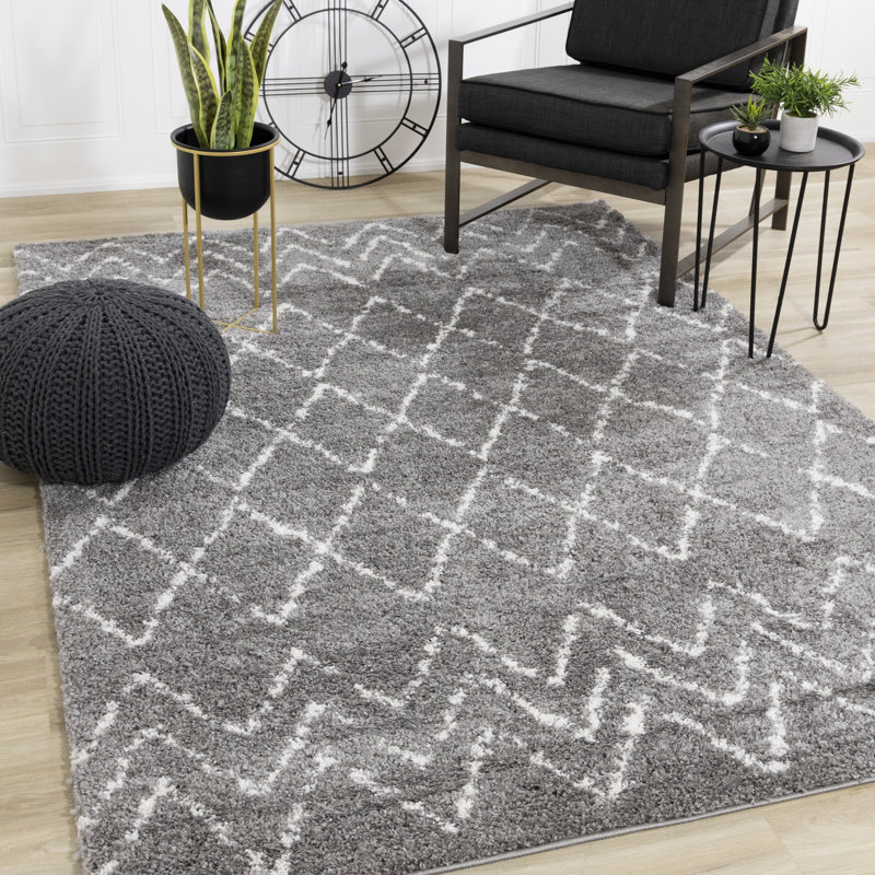Tapis gris à poils longs Keemia , Rectangle 5 pi 3 po x 7 pi 7 po