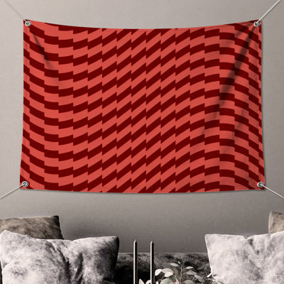 Tapisserie murale rouge à motif géométrique - Décoration murale à chevrons