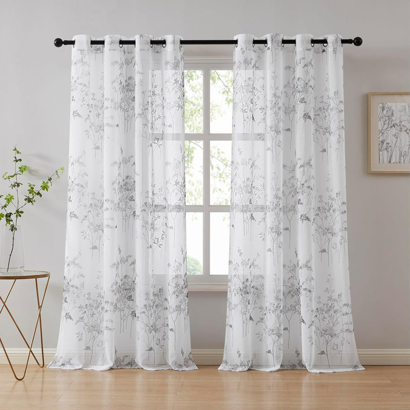 Beautiful Printed Boho Floral Curtains For Living Room in 4, Silver, 54" W x 84" L