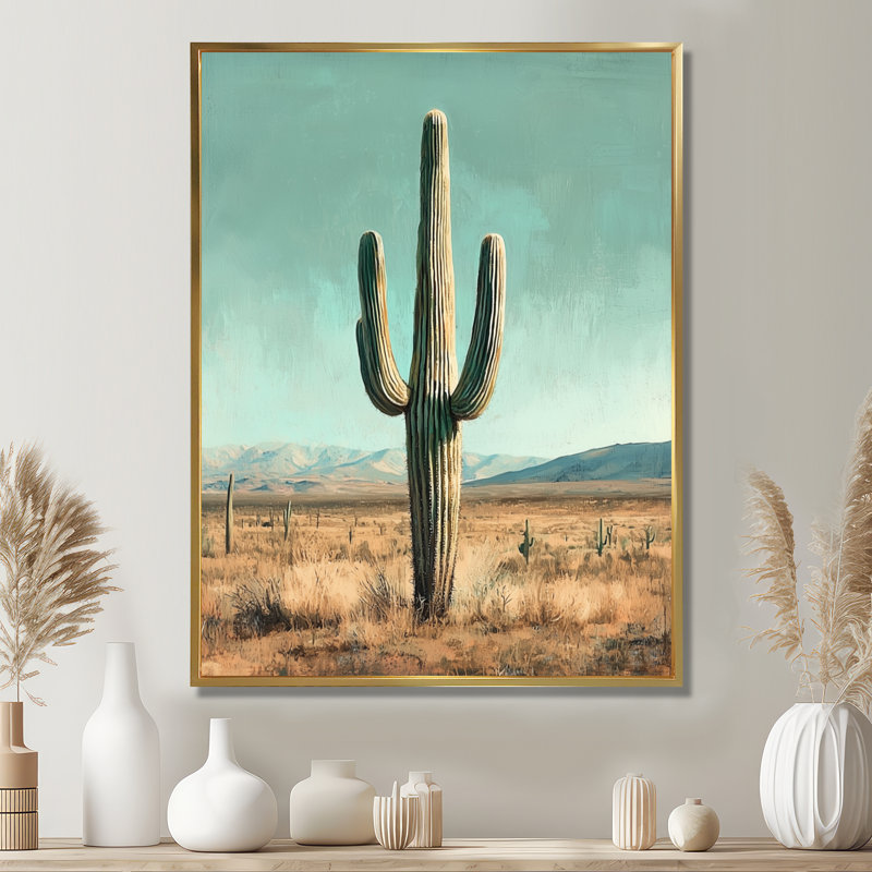 Markai Saguaro, Cactus et le ciel du désert III - Cactus, art mural, H 32 po x l 16 po, Reproduction avec cadre flottant