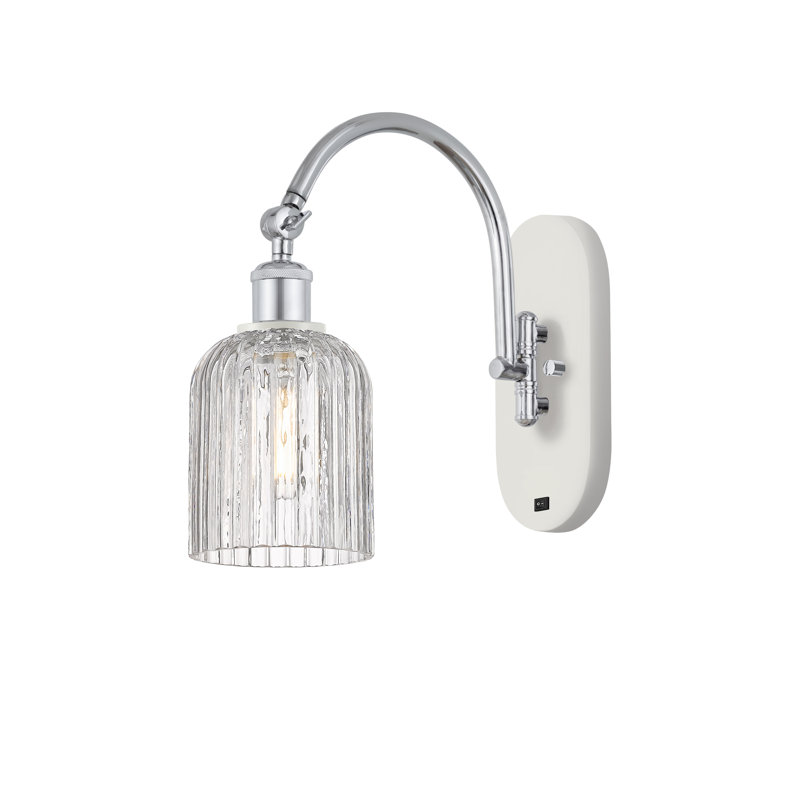 Fiennes Steel Armed Sconce, Polished Nickel, Clear