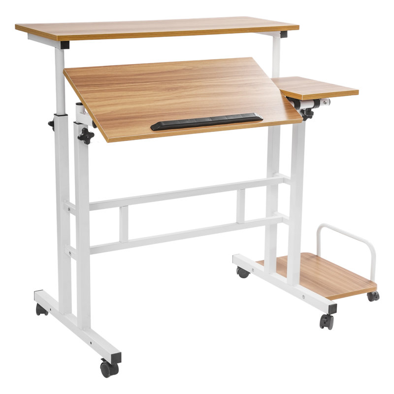 Table d'ordinateur multifonctionnelle à hauteur réglable avec roues universelles, Noyer clair / blanc