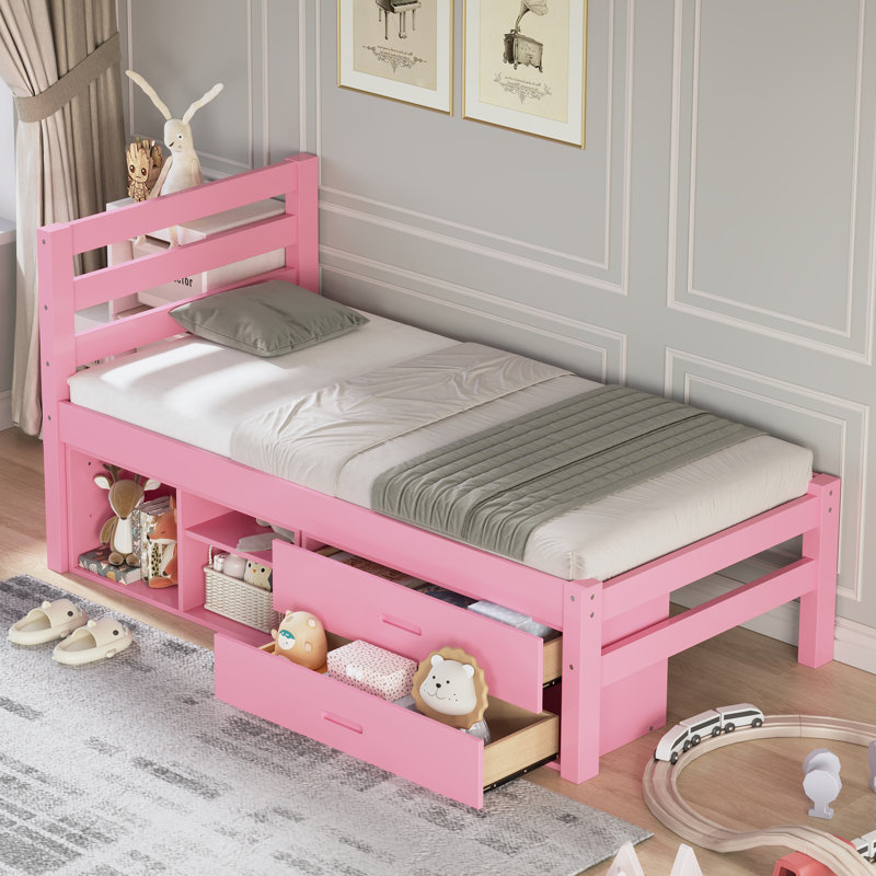Lit plateforme avec rangement en bois, Simple, Blanc