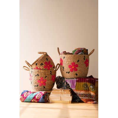  Set of 3 Seagrass Baskets – Flowers