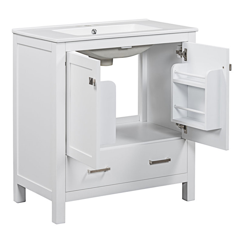Bathroom Vanity Set With Double Vanities, White, Silver Black