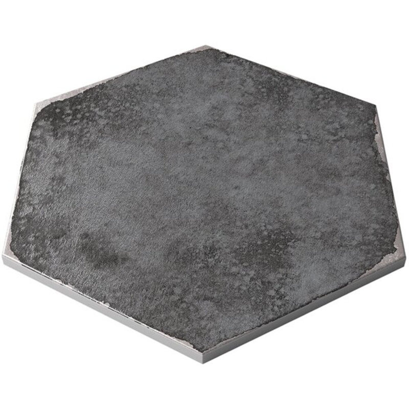 Kalay 9" Hexagon Polished Porcelain Tile, Antracite