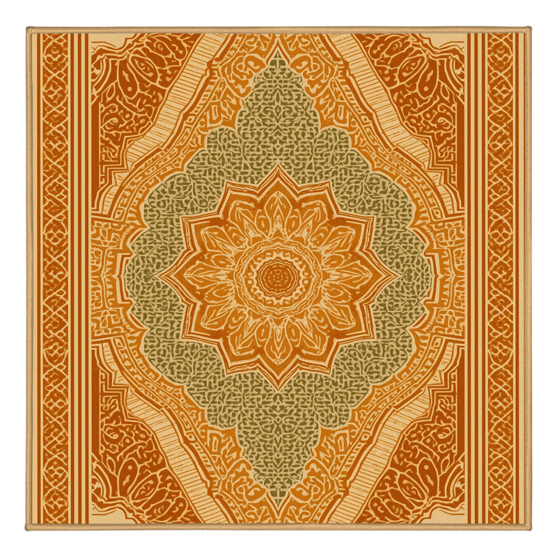 Machine Washable Pauleth Classic Oriental Rug in Brown – LightBrown Binding, 8' Square