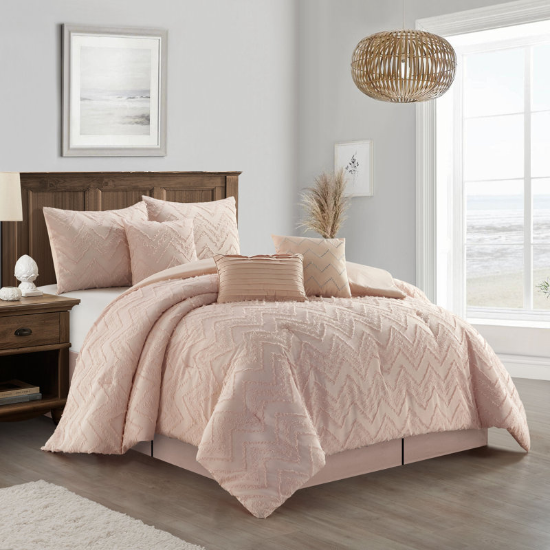 Ensemble d'édredon en microfibre 7 pièces Farisa, Rosé, Édredon de grande taille et 6 pièces supplément