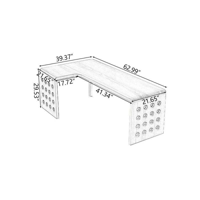 Bureaux rectangulaires en bois massif en forme de L, Retour à gauche, H 29,53 po x l 62,99 po x P 39,37 po