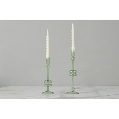 Bougeoirs de table en verre - Lot de 2 à 25 cm de hauteur - Vert sauge