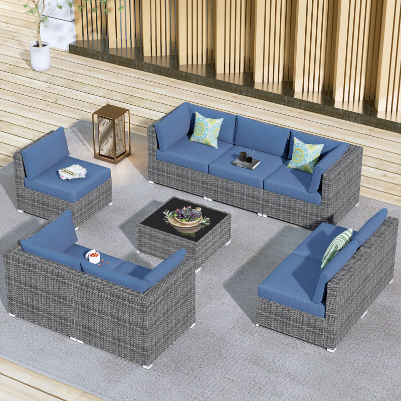 Ensemble de conversation pour 8 personnes avec table basse, ensemble de conversation modulaire en rotin et osier avec coussins, ensemble de conversation pour canapé toutes saisons