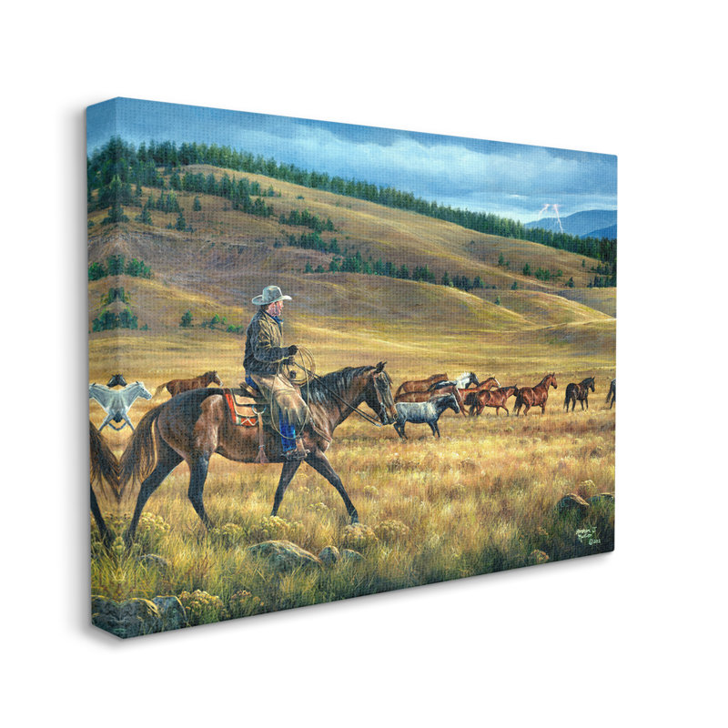 Équitation, paysage sur toile par Abraham Hunter, reproduction, H 16 po x l 20 po x P 1,5 po