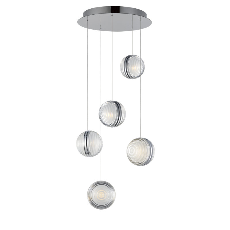 Luminaire suspendu DEL en chrome poli à 5 lumières Aliese