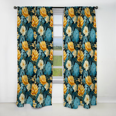 Ananas Serenity - motif floral - Rideau floral - Rideau floral occultant en velours - 1 panneau
