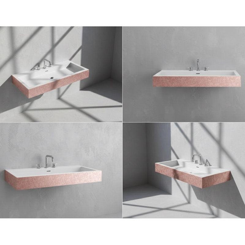 Vast Studio 39.4” L x  18.9” W Wall-Mounted Rectangular Bathroom Sink – Blush/White Elevated Concrete, Blush/White