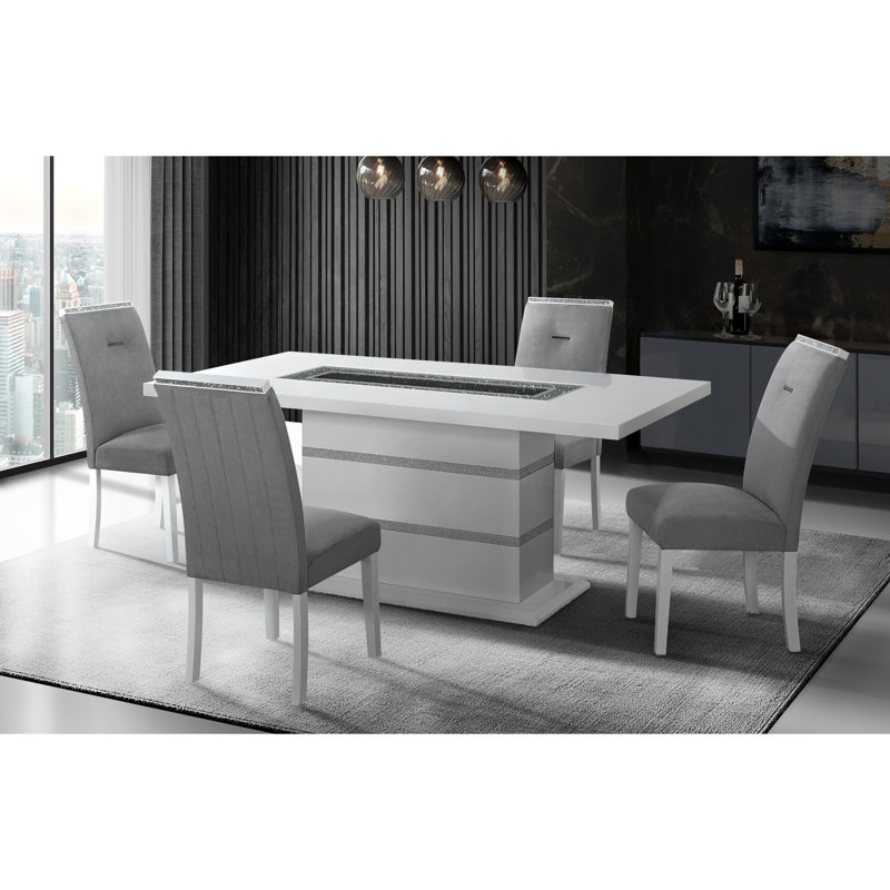 Table de salle à manger Monaco - gris + 4 chaises Monaco - gris foncé, Blanc, Gris clair