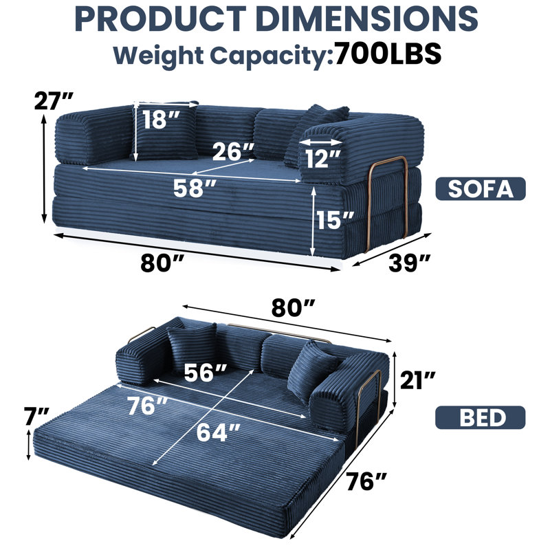 Lozena 78-Inch King-Size Convertible Sleeper Sofa Bed with No Assembly, Hybrid Mattress Couch Compression Sofa In a Box