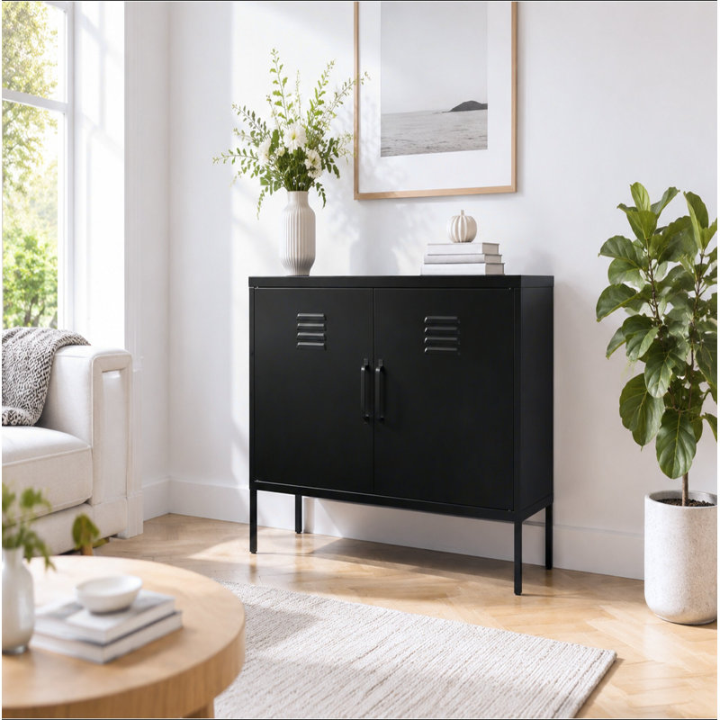 Une armoire de rangement multifonctionnelle en métal d'une hauteur de 25,2 pouces, Noir