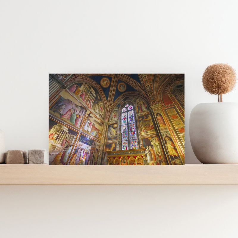 Florence Tuscany Italy. Santa Croce Basilica. Frescoes and stained glass windows in the Baroncelli Chapel by Taddeo Gaddi c1300-1366. 1 Piece Wrapped Canvas Wall Art