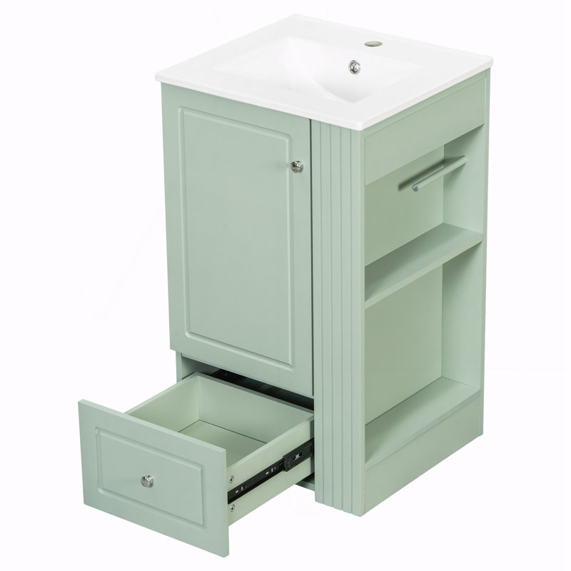Meuble-lavabo autoportant avec lavabo en céramique, Vert