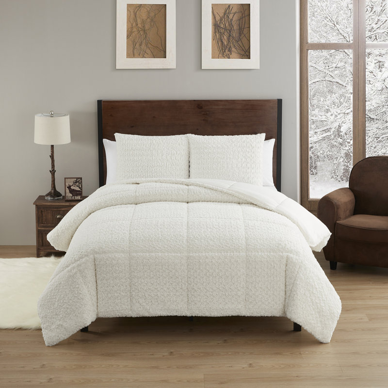 King Ivory Faux Fur Reversible Down Alternative Bedspread Set