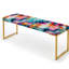Banc rembourré géométrique doré-135320121