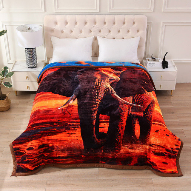 Couverture en peluche réversible à 3 épaisseurs, 85 po x 93 po, 8 lb, Éléphant