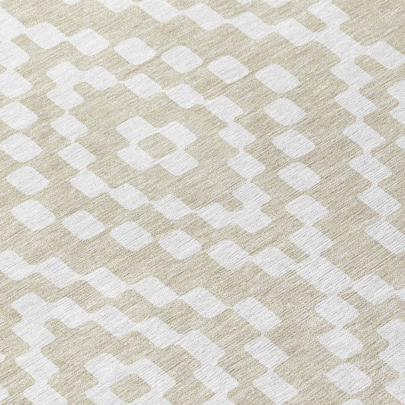 Tapis intérieur / extérieur rond lavable 8 pi beige et ivoire 8 po