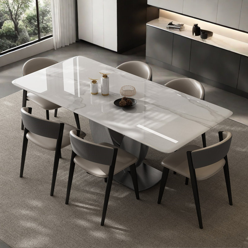 Ensemble de table de salle à manger rectangulaire moderne en faux marbre, H 29,5 po x L 59,1 po x l 31,5 po