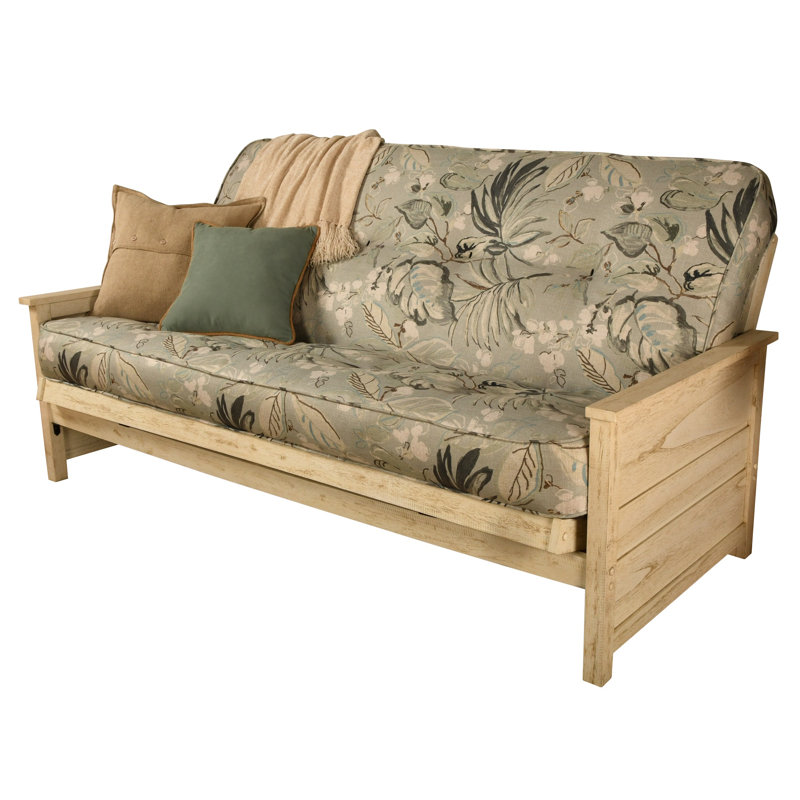 Futon de lit double avec matelas Anders, Blanc patiné, Pluie Takara