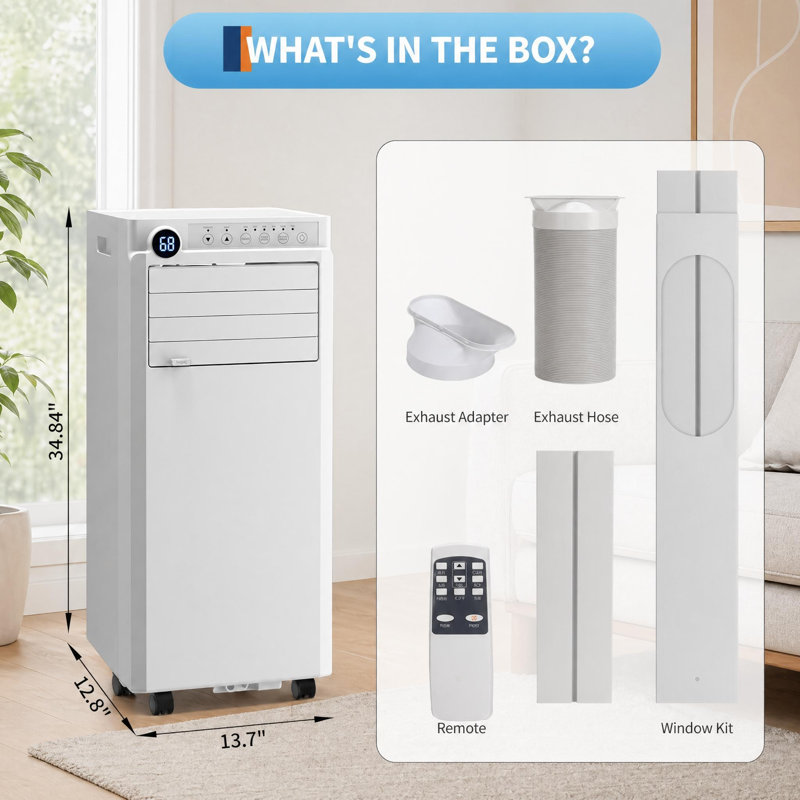 Climatiseur portatif, refroidit / chauffe jusqu'à 450 pieds carrés, 10 000 BTU