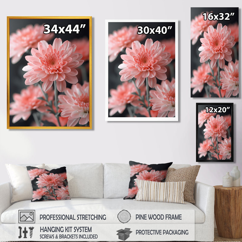 «Glass Rose Grey Mums Garden Glamour», reproduction d'art mural, Toile tendue, 32" H x 16" W