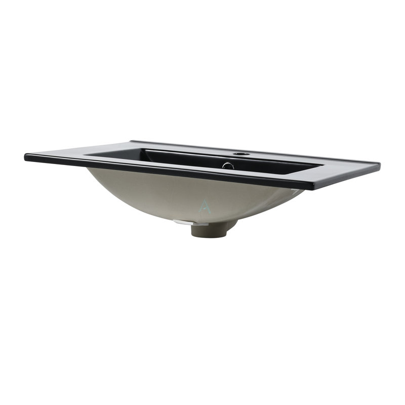 Black Ceramic Vessel Sink 24", 4.72" Inner Depth, 0.81" Countertop, Practical Function Basin Internal Designed