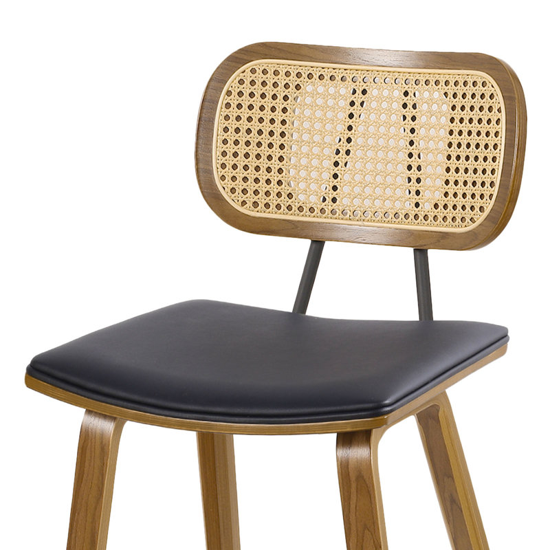 26" Black Upholstered Rattan and Wood Counter Stool Set