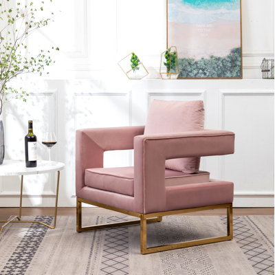 Contemporary Upholstered Accent Arm Chair, Pink