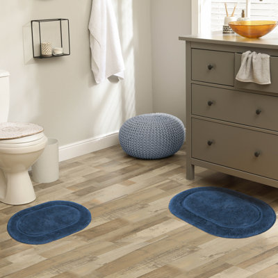 Sandcliff Cotton Non-Skid Machine Washable 2 Piece Oval Bathroom Rug Set
