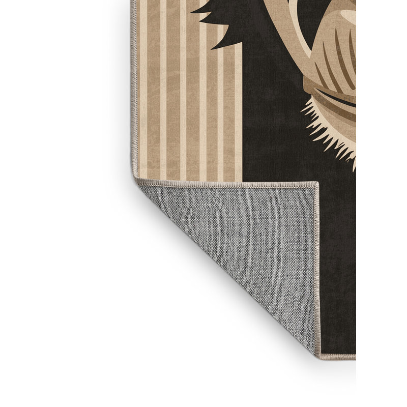 Tapis lavande lavable à la machine Ozgur Chimpanzee Primer Art Deco, 7 x 10