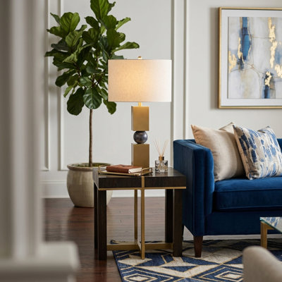 Lampe de table géométrique en fer et marbre pour la décoration du salon - Petite lampe d'appoint moderne pour la chambre à coucher - 71 cm, bleu et ivoire