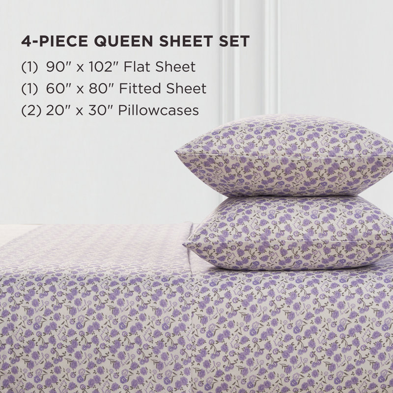 Juicy Couture Printed Microfiber Sheet Set, Ditsy Rose, Queen